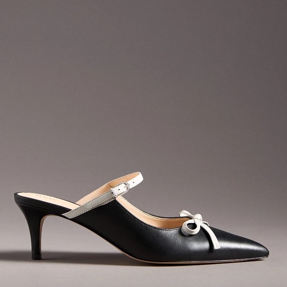 Maeve Bow Kitten-Heel Mules Black - Picture 2 of 6